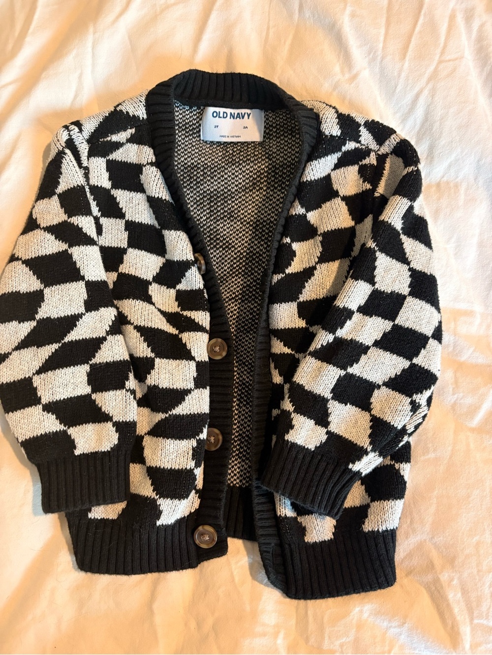 Old Navy Black & White Geometric Knit Cardigan - Kids